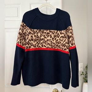 Aerie Navy and Leopard Print Sweater